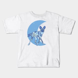 African Painted Dog Crescent Moon - Blue Kids T-Shirt